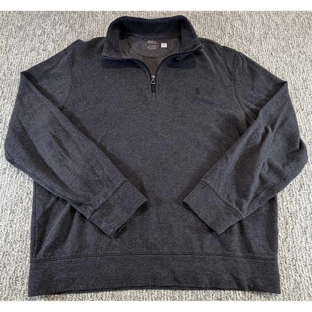 Polo Ralph‎ Lauren Sweater Mens L Grey Herringbone 1/4 Zip Pullover Pony Preppy